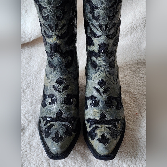 Corral Women's Gray & Black Sequin Inlay Western Boots with Snip Toe Size 7.5 - Picture 2 of 14